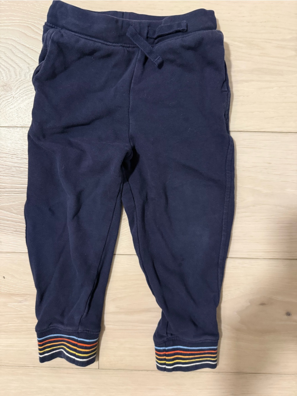Maisonette - Primary - Kids Navy Sweatpants with Rainbow Stripe Cuffs